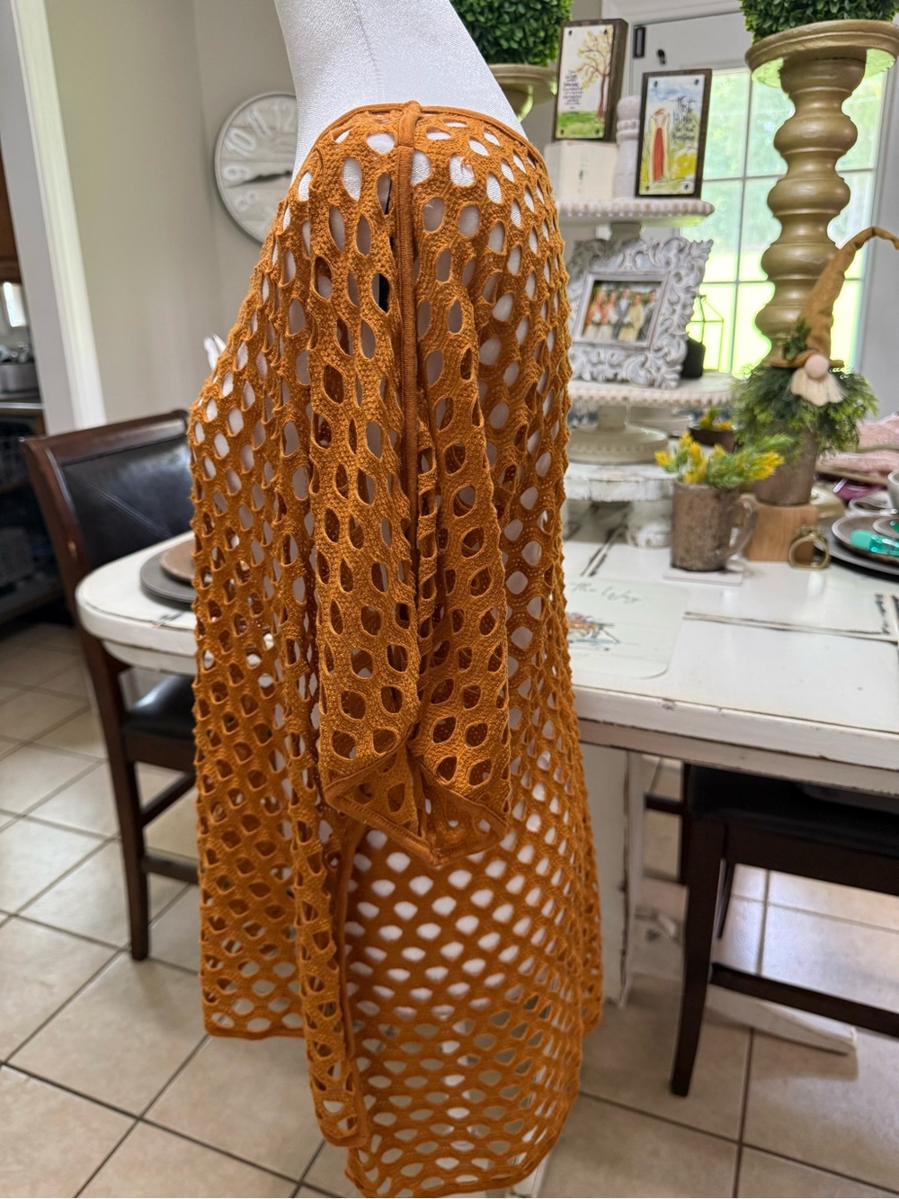 Women's Open-Knit Off-the-Shoulder Sweater in Caramel - Picture 3 of 4